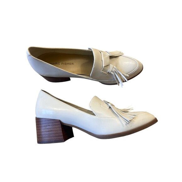 Marc Fisher Phylicia Loafers Womens 6.5 Cream Solid Tassle Chunky Heel Classic - Picture 1 of 11